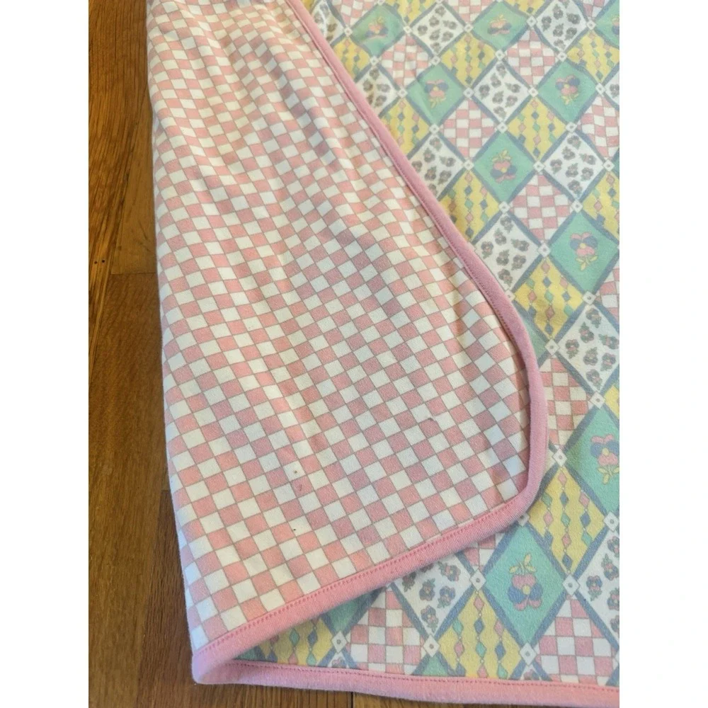 Vintage Gymboree Baby Blanket Pink Patchwork Diamonds Floral Rare 90s Cotton #2